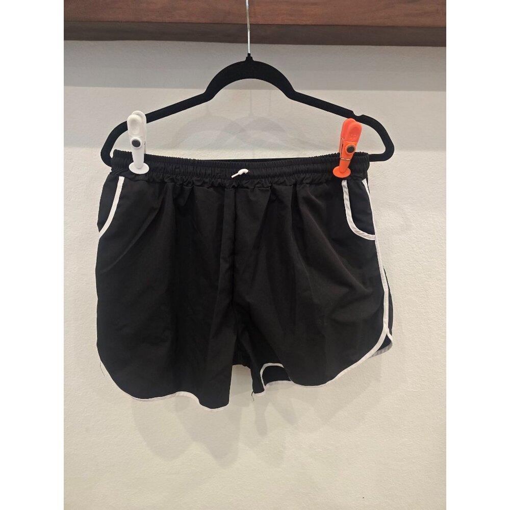 Black Athletic Running Shorts With White Trim Elastic Waistband Lightweight Mate